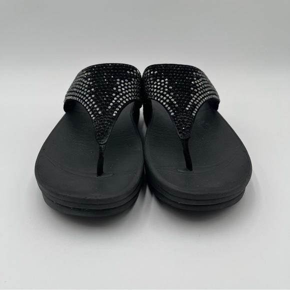 FitFlop Womens Size 9 Flare Suede & Rhinestone Thong Sandals Wedge Comfort - Picture 6 of 12